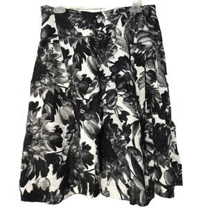 Premise Linen Rayon Blend Floral A-Line Midi Skirt Black White Womens Size 10